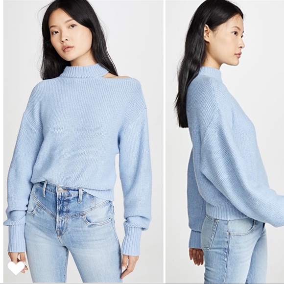 Misa Sanja Open Shoulder Mock Neck Sweater Blue - Picture 1 of 7